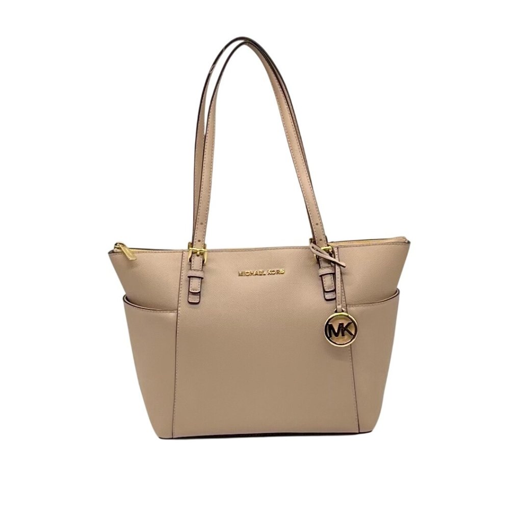 Michael Kors Soft Pink Leather Charlotte East West Top Zip Tote Bag